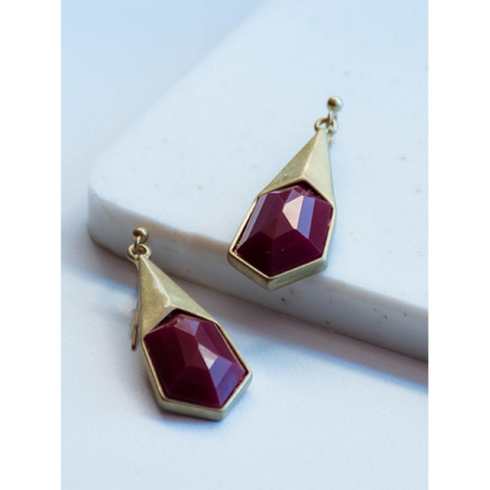 •||WINE||• HEXAGONAL SHAPED DROP EARRINGS